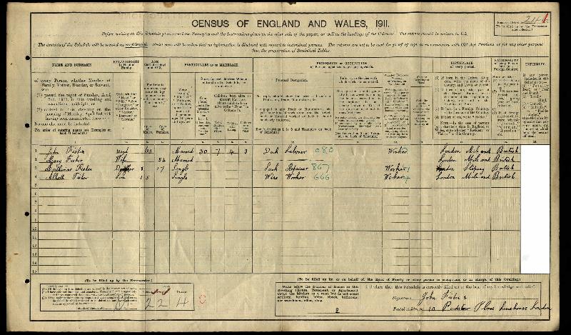 Fisher (Katherine) 1911 Census